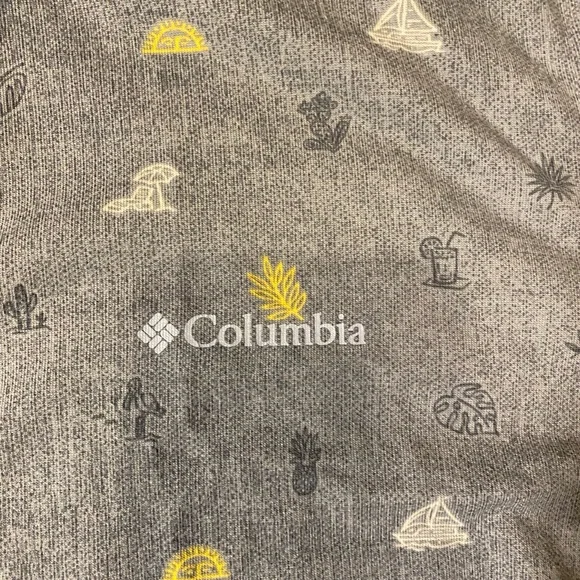 RARE Columbia Omni Wick Polo Beach Scene Adult Mens Size Large Gray Unique Shirt - Picture 3 of 10